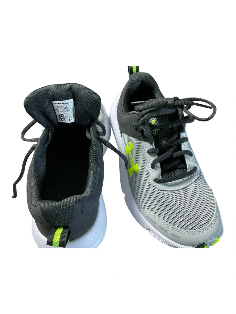 Under Armour Kids Charged Assert 10 Grey Black Volt Running Shoes Size  5Y